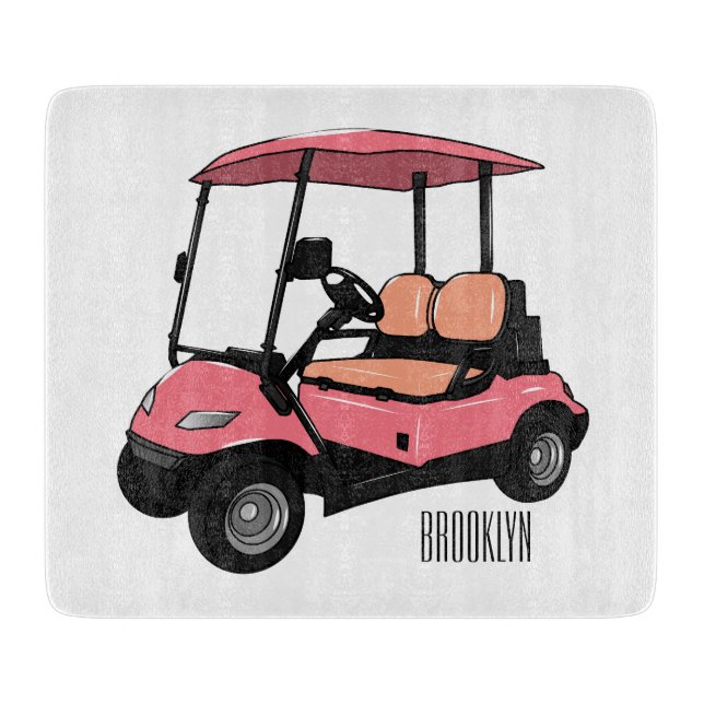 Golf cart / golf buggy cartoon illustration cutting board (Front)