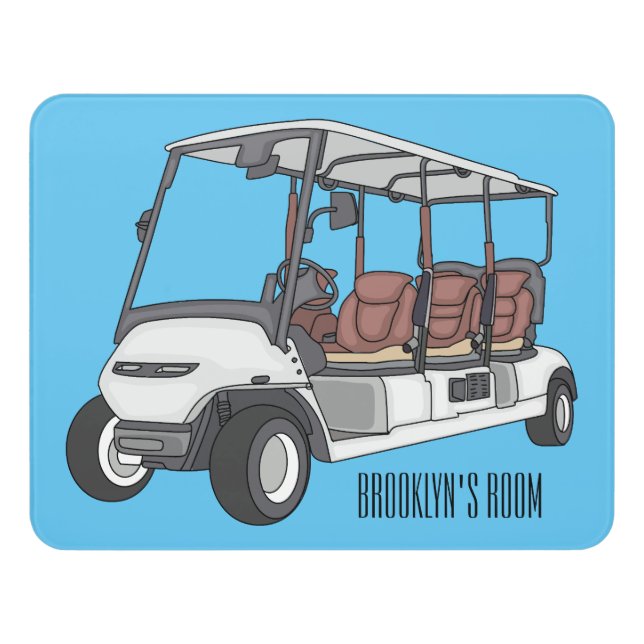 Golf cart / golf buggy cartoon illustration door sign (Contemporary Front)