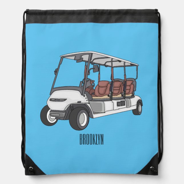 Golf cart / golf buggy cartoon illustration  drawstring bag (Front)