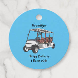 Golf cart / golf buggy cartoon illustration favor tags