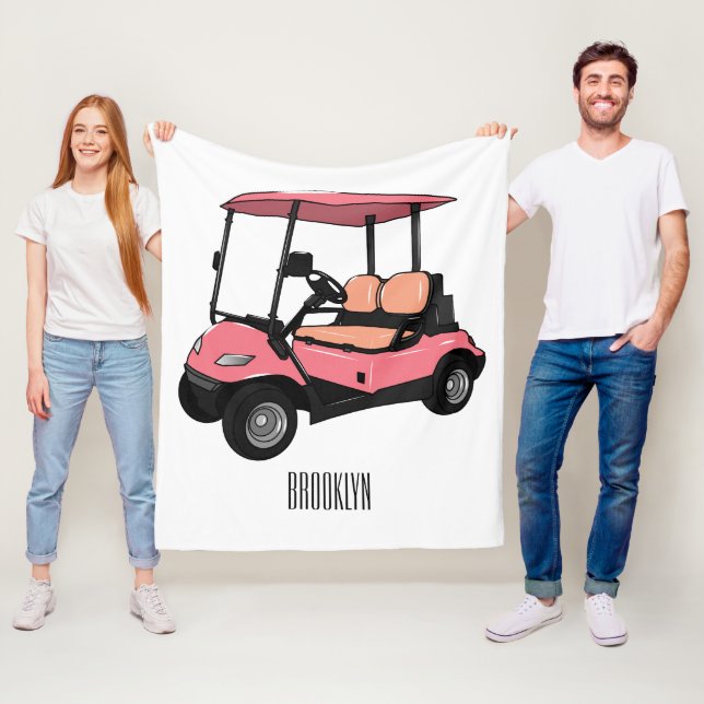 Golf cart / golf buggy cartoon illustration fleece blanket (In Situ)