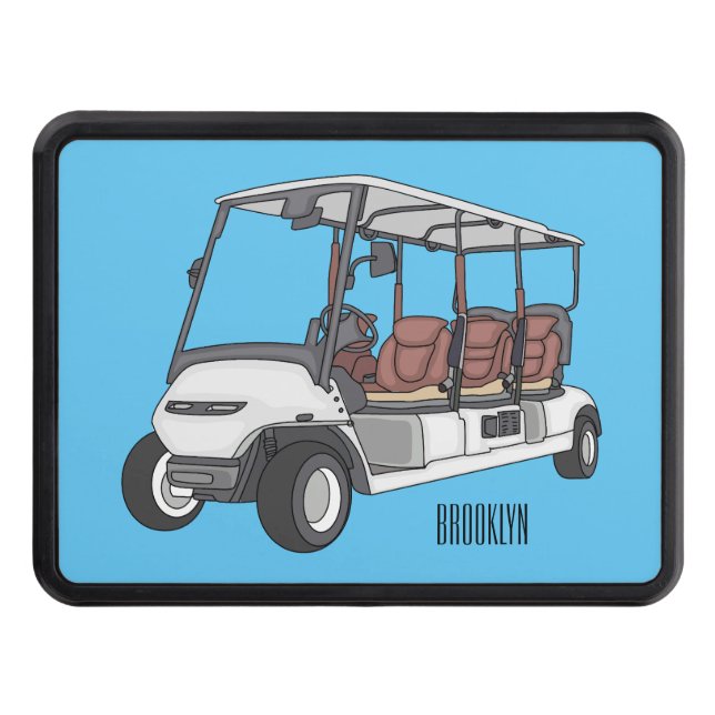 Golf cart / golf buggy cartoon illustration hitch cover (Front)