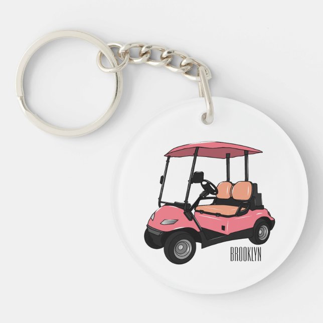 Golf cart / golf buggy cartoon illustration keychain (Front)