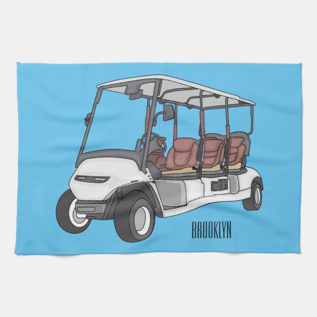 Golf cart / golf buggy cartoon illustration  kitchen towel (Horizontal)