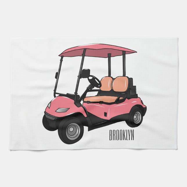 Golf cart / golf buggy cartoon illustration kitchen towel (Horizontal)