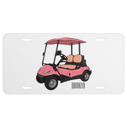 Golf cart  golf buggy cartoon illustration license plate