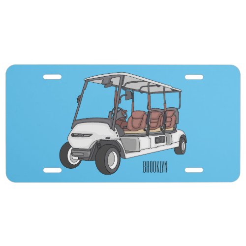 Golf cart  golf buggy cartoon illustration  license plate