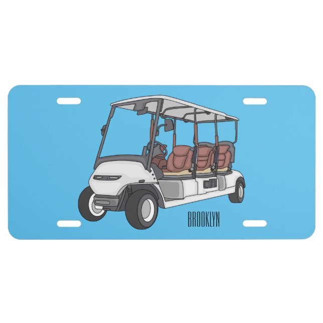 Golf cart / golf buggy cartoon illustration  license plate (Front)