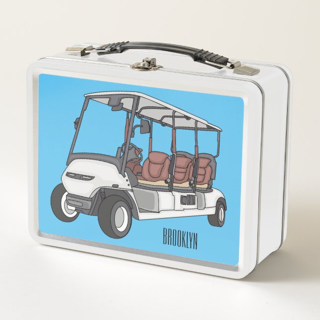 Golf cart / golf buggy cartoon illustration  metal lunch box (Front)