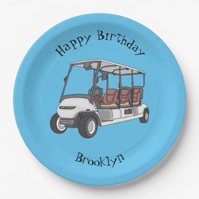 Golf cart / golf buggy cartoon illustration  paper plates (Front)