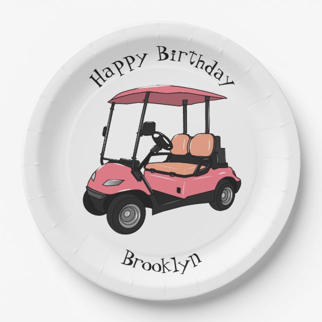 Golf cart / golf buggy cartoon illustration paper plates (Front)