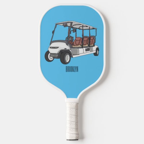 Golf cart  golf buggy cartoon illustration pickleball paddle