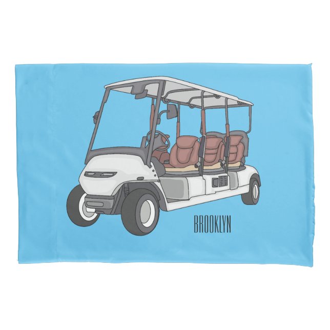 Golf cart / golf buggy cartoon illustration pillow case (Front)
