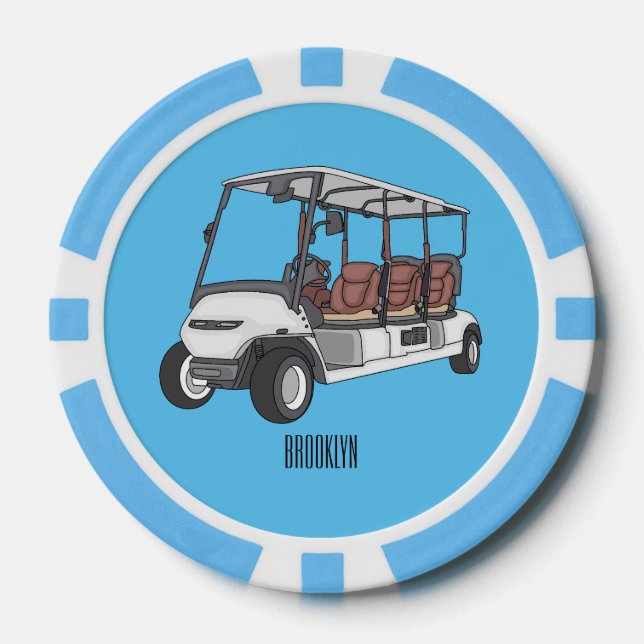 Golf cart / golf buggy cartoon illustration poker chips (Front)