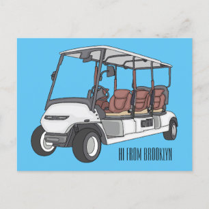 Golf cart / golf buggy cartoon illustration postcard