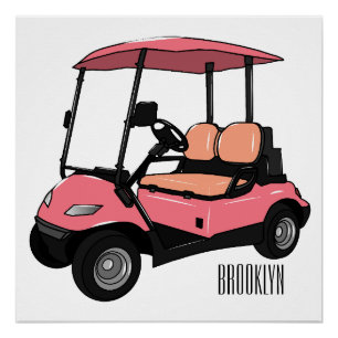 Golf cart / golf buggy cartoon illustration poster