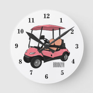 Golf cart / golf buggy cartoon illustration round clock