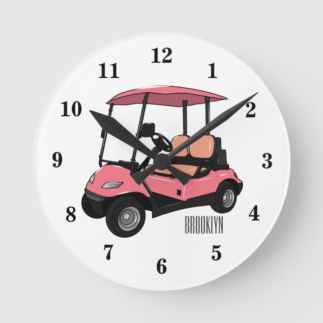 Golf cart / golf buggy cartoon illustration round clock (Front)