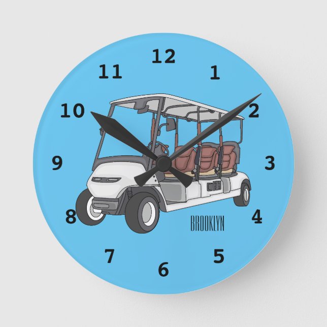 Golf cart / golf buggy cartoon illustration  round clock (Front)