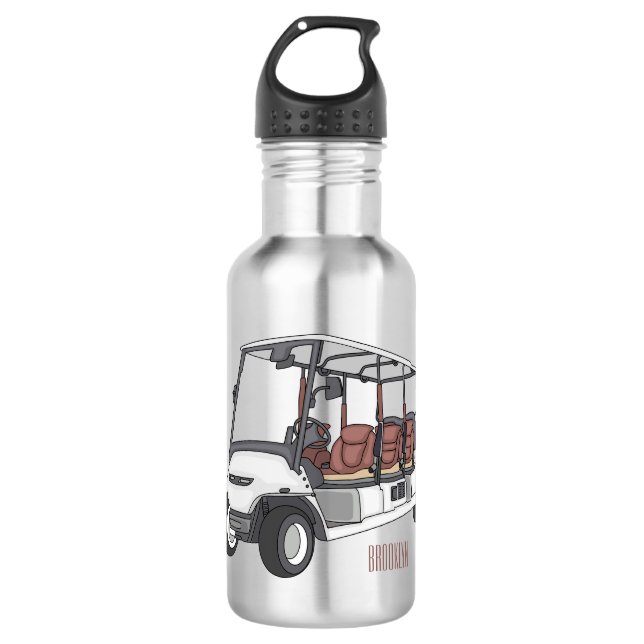Golf cart / golf buggy cartoon illustration stainless steel water bottle (Front)