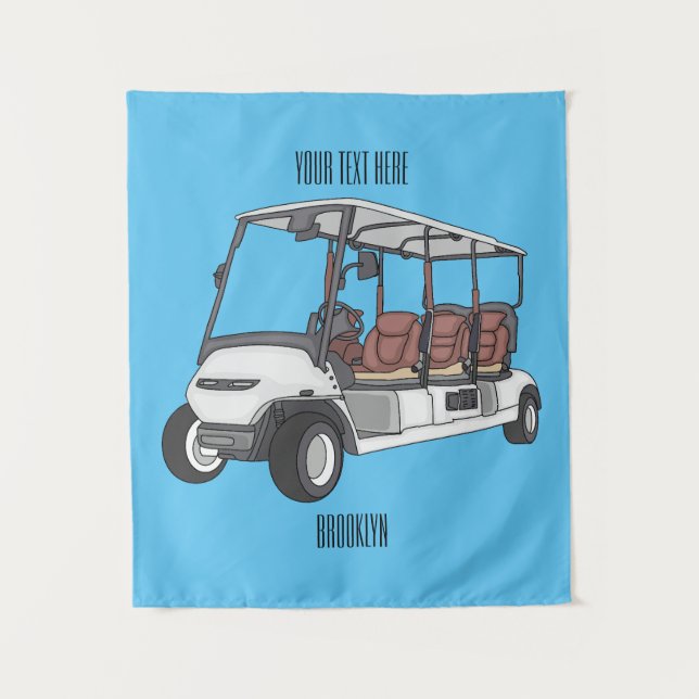 Golf cart / golf buggy cartoon illustration tapestry (Front)