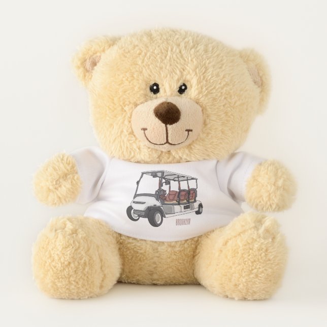 Golf cart / golf buggy cartoon illustration teddy bear (Front)