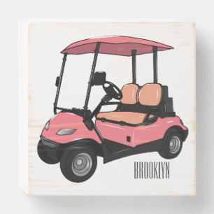 Golf cart / golf buggy cartoon illustration wooden box sign