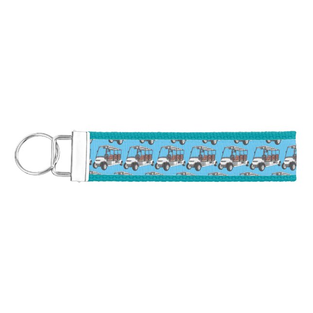 Golf cart / golf buggy cartoon illustration  wrist keychain (Keys on Left)