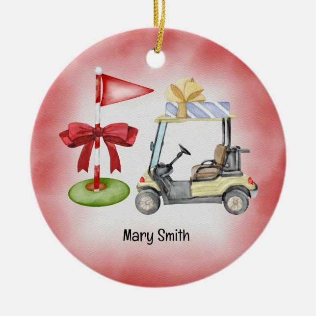 Golf Cart Golf Flag  Christmas Ceramic Ornament (Front)