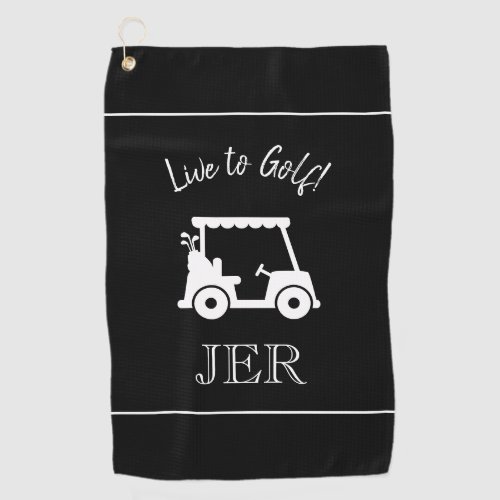 Golf Cart Golfer Quote Monogrammed Black  White Golf Towel