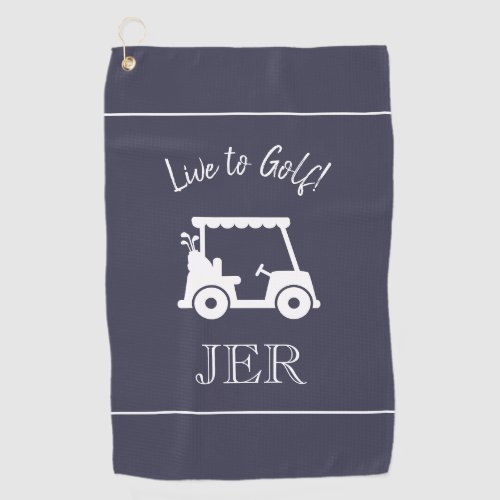 Golf Cart Golfer Quote Monogrammed Blue  White Golf Towel