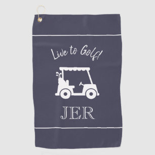Golf Cart Golfer Quote Monogrammed Blue & White Towel