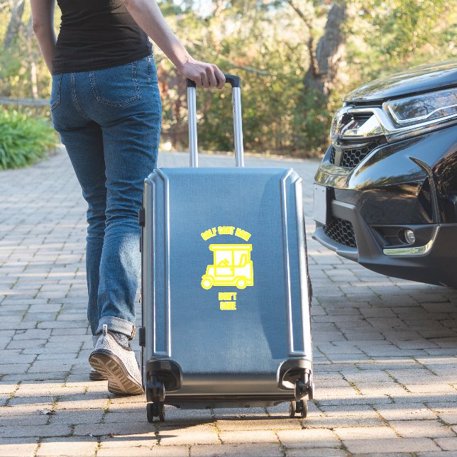 Golf cart hair dont care funny golfing golfer golf sticker (Suitcase Insitu)