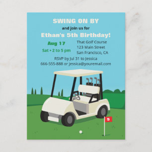Golf Cart Kids Birthday Party Invitations