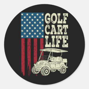 Golf Cart Life Shirt Men Women Kids American Flag Classic Round Sticker