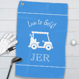 Golf Cart Live to Golf Monogram Blue Sports Player Golf Towel