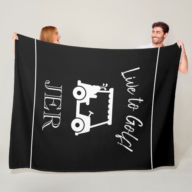 Golf Cart Live to Golf Monogrammed Black & White Fleece Blanket (In Situ)