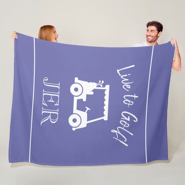 Golf Cart Live to Golf Monogrammed Blue Fleece Blanket (In Situ)