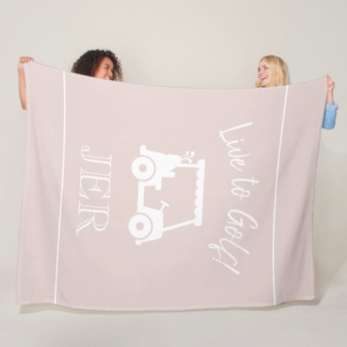 Golf Cart Live to Golf Monogrammed  Chic Pink Fleece Blanket