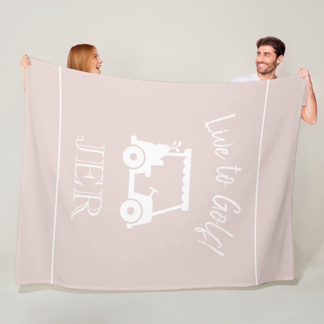 Golf Cart Live to Golf Monogrammed  Chic Pink Fleece Blanket (In Situ)