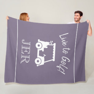 Golf Cart Live to Golf Monogrammed Chic Purple Fleece Blanket