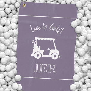 Golf Cart Live to Golf Monogrammed Chic Purple Golf Towel