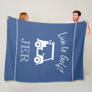Golf Cart Live to Golf Monogrammed Classic Blue Fleece Blanket