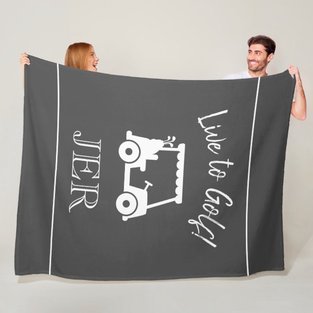 Golf Cart Live to Golf Monogrammed Gray & White Fleece Blanket (In Situ)
