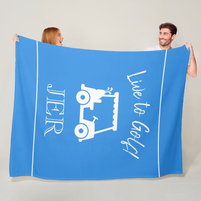 Golf Cart Live to Golf Monogrammed Light Blue Fleece Blanket (In Situ)
