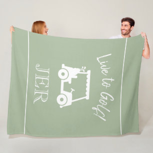 Golf Cart Live to Golf Monogrammed Sage Green Fleece Blanket