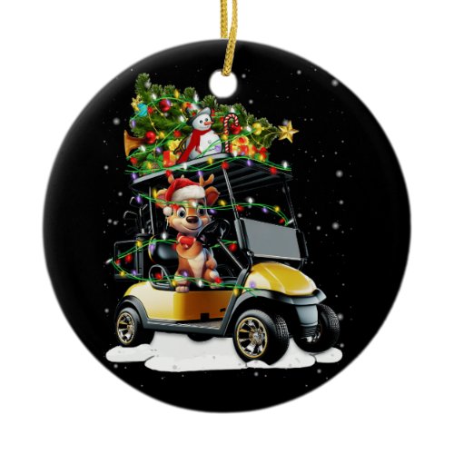 Golf Cart Merry Christmas Lights Xmas Sport Golfin Ceramic Ornament