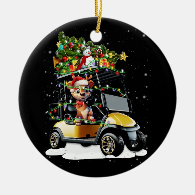 Golf Cart Merry Christmas Lights Xmas Sport Golfin Ceramic Ornament (Front)