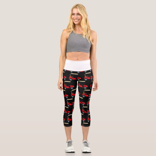 Golf Cart on Black for Woman Golfer Capri Leggings