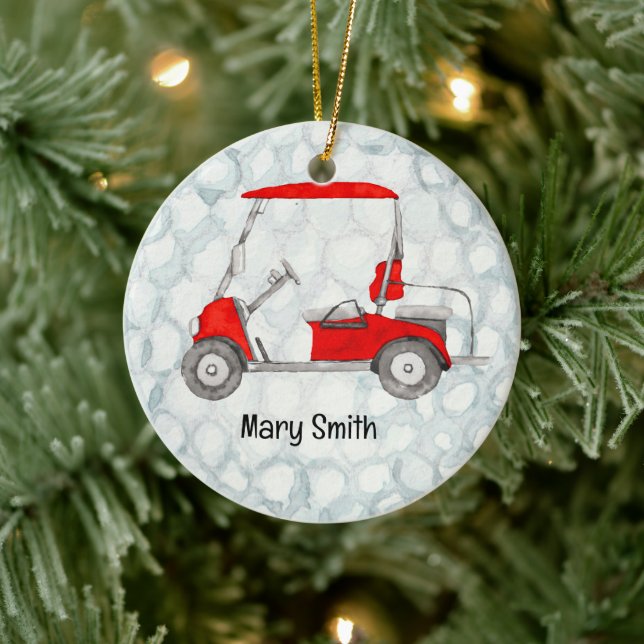 Golf Cart on Golf Ball Background Ceramic Ornament (Tree)